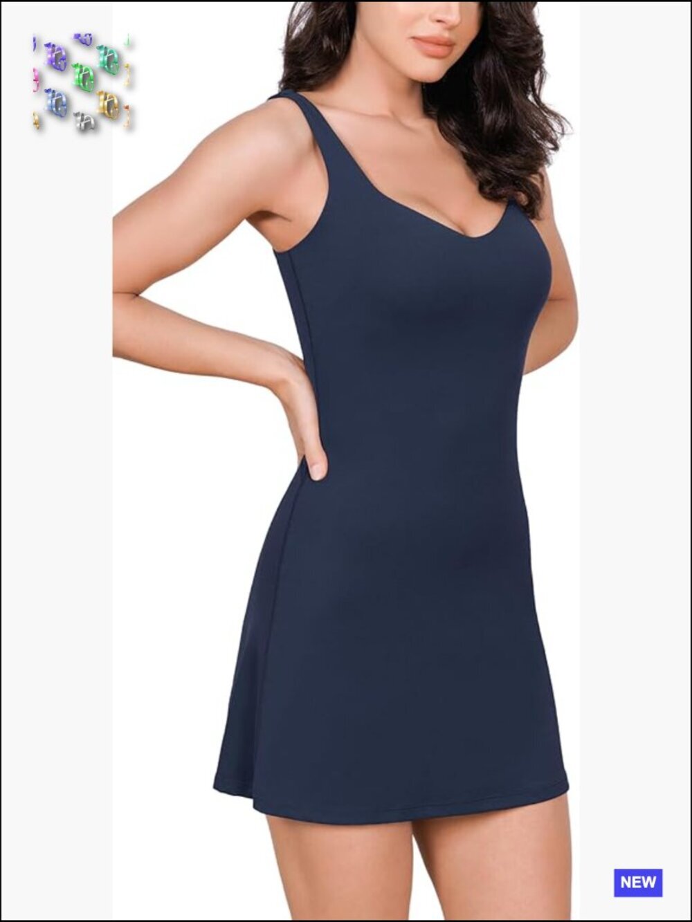 Tank Dress with Built-In Bra and Separate Shorts V Neck U Back Mini Tennis